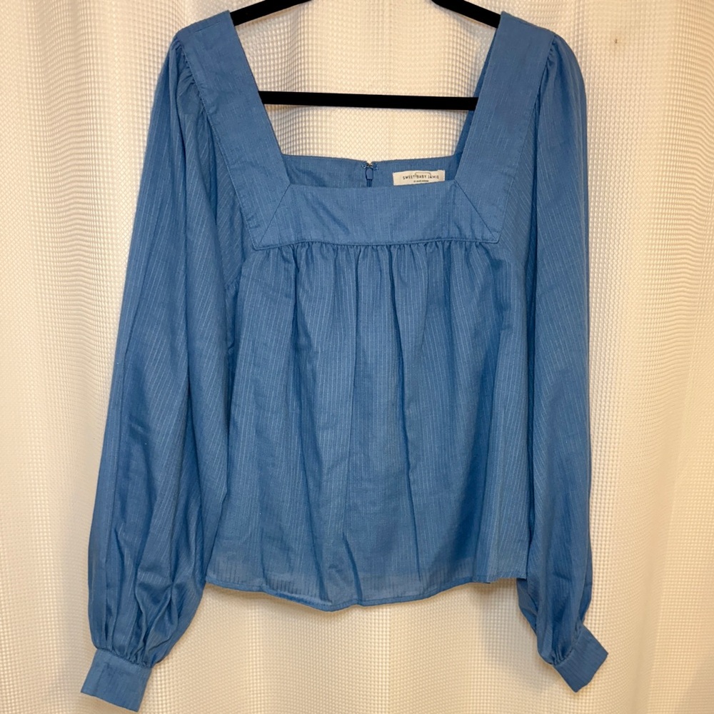 Sweet Baby Jamie Blue Square Neck Lantern Sleeve Blouse 102008A01 XL - Picture 3 of 6